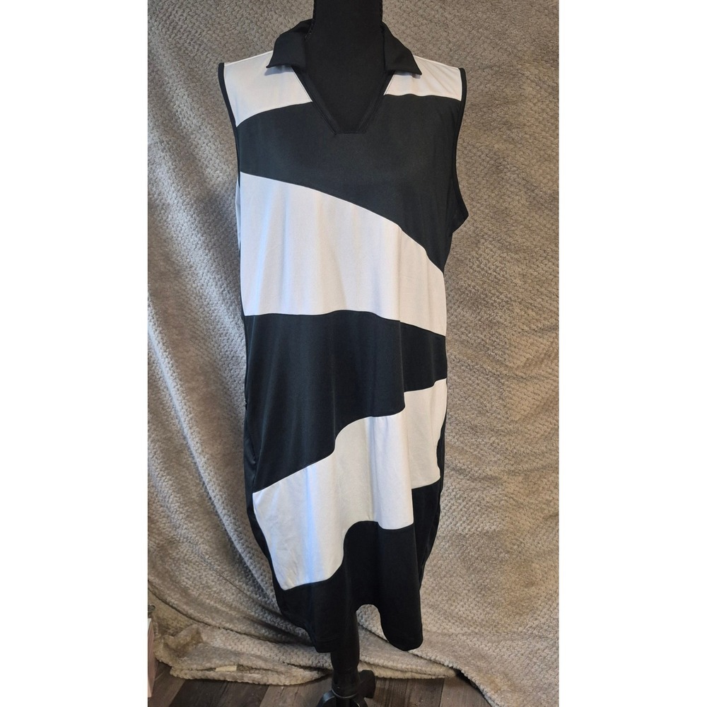 Tail Womens XL Golf Dress Sleeveless Black White Striped Polo Collar GR0807-1202